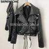 Women's Black Faux Leather Cropped Moto Jacket Asymmetric Zip PU Biker Coat Female Autumn Vintage Punk Outerwear