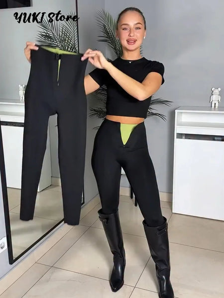 Women High Waist Zipper Abdomen Shaping Shark Pants Black Slim Tie-waist Hip Package Pant Female Autumn Lady Trousers