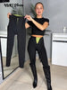 Women High Waist Zipper Abdomen Shaping Shark Pants Black Slim Tie-waist Hip Package Pant Female Autumn Lady Trousers