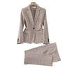 Apricot Plaid Pant Suits for Women Blazer British Style Capable Professional Clothing OL Clothes Suit Pants