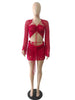 Women Sexy Dancing Dress Set Women's Beaded Knitted Sweater Three Piece Set Looking