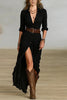 Sexy Women's Dress French Retro V-neck Waist Pleated Loose Slit Temperament Long Sleeve Dresses For Women Robe Femal