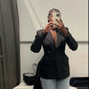 Notched Black Blazer Coats For Women Elegant Single Breasted Suit Jacket Female Long Sleeve OL Chic Street Outerwear