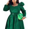 Autumn Stylish Women Evening Party Dress Long Puff Sleeve Elegant Pleated A-Line Gowns Birthday Wedding Celebrate Robes