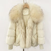 Puffer Coat Women Knit Sleeve Real Fur Coat Winter Large Real Raccoon Fur White Duck Down Jacket Oversized Feather Parka