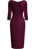 Womens Elegant Cutout Neck 2/3 Sleeve Work Office Knee Length Split Business Casual Party Ruched Pencil Bodycon Sheath Dress