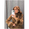 Women Suede Faux Fur Trim Jacket Fur Lapel Collar Cuffs Double Breasted Fitted Waist Long Sleeve Coats Vintage Warm Winter Coat