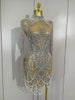 Sparkly Diamonds Pearl Mesh Stretch Short Dress Women Evening Prom Celebrate Birthday Party Dress Nightclub Stage Costume