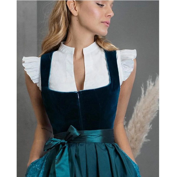 Vintage Hollow Out Maxi VestidosLong Puff Sleeve Dress Women Autumn WaitedRobe Stand Collar Button Dresses