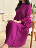 Yudx Purple Pleated High Neck Maxi Evening Dress, Ruffle Sleeve Women's Wedding Guest Ramadan Party Dress
