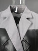 PU Leather Patchwork Blazer Women's Lapel Slim Double Breasted Long Sleeves Suit Jacket Autumn 7A1518
