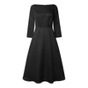 Elegant Satin Black Party Midi Dresses Women's Boatneck 3/4 Sleeve Fit and Flare A-Line Dress Wedding Guest Woman Clothes