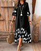 Polka Dot Printed Dress For Women Elegant Commuting Loose Lapel Single Breasted Flared Sleeves Spliced big Hem Dresses