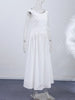 Minimalist White Boat Neck Midi Dress Women Elegant Cap Sleeve A-line Flare Eyelet Embroidery Vestido Wedding Formal Party Gown