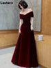 Spring Long Elegant Wine Red Soft Velvet Evening Party Wedding Dresses for Women Off Shoulder Maxi Dress