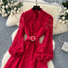 Spring Autumn High End Elegant Birthday Party Women's Dress French Hook Flower Single Breasted Slim Lace Long Dress S89
