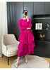 Royal Blue Pleated French Women's Dress Chic Ruffled Irregular Tie Design Long Sleeve Clothing 2DB3939