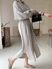 Women's Spring and Autumn Bubble Sleeve Casual Loose Straight Vintage Button Decorative Shirt Long Dress