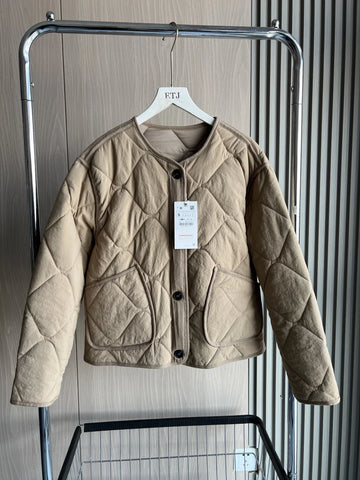 Spring women's vintage crewneck quilted cotton-padded loose version of quilted casual jacket