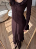 Brown Knitted Dresses For Women Maxi Elegant Trumpet Sleeves Knit Fishtail Dresses Women Long Ruffled Dresses Maxi