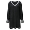 Dresses For Women Elegant Shiny Mesh Stitching Long Sleeve Robe Solid Color V Neck Mini Dress Evening Party Dresses Vestido