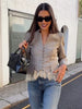 Elegant V-Neck Suit Jacket Chic Lace Patchwork Single Breasted Long Sleeve Daily Blazer Lady Autumn Office Streetwear
