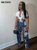 women camouflage cutout cross criss straight cargo pants autumn winter safari style trousers