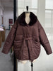 Thichen Winter Padded Coat Women Faux Fur Collar Belted Waist Tie Loose Oversized Quilted Jacket Warm Outerwear Daily Streetwear