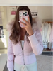 Zipper Cotton Quilted Puffer Jacket Women Furry Hooded Long Sleeve Slim Casual Female Coat Winter Outerwear Chic Lady Coats