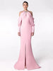 High Street Designer Women's Stand Collar Beaded Diamonds Chiffon Off Shoulder Long Sleeves Party Long Dress