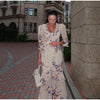 Elegant Ruffle Women's Long Dresses V Neck Half Sleeve Button Waist Cinching Pleated Dress Spring Lady Party Robes