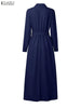 Women Maxi Dresses Elegant Lapel Neck Long Sleeve Fitted Waist Belted Wrapped Long Dress Commuting Woman Clothes
