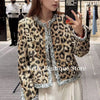Vintage Wild Leopard Pattern Tweed Woven Jacket Women Fall Winter Edge Crochet O-neck Gold Buttons Long Sleeve Chic Coat