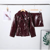 PU Leather Skirt Sets Women Lapel Long Sleeve Double-breasted Jacket Hip Package Short Skirt Suits Female Street Outfits