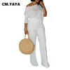 Women's Set Full Sleeve Skew collar T-shirt + Wide Leg Pants Suit Fall Winter Fitness Two 2 Piece Sets Outfits