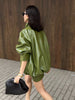 Vintage Street Leather Skirts Coats Suits Women Standneck Zipper Full Sleeves Sets Female Lady Solid Streetwears