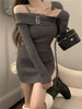 Y2K Knitted Mini Dress Women Streetwear Sexy Off Shoulder Sweater A Line Dresses Christmas Party Korean Bodycon Vestidos