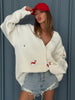Fall Winter Sweater Women Loose Cardigan Dachshund Embroidery Cute Sausage Long Sleeve Jacket Coat Casual 58917