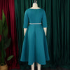 Dresses for Woman O Neck Full Sleeve Belt Waisted High Waisted Pleated A Line Ankle Length Elegant Female Birthday Gowns