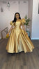 Puff Sleeve Elegant Dress for Women's Square Collar Gold Solid Pleated A-line Evening Party Cocktail Long Dresses