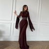 Spring Wine Red Stand Collar Long Sleeve Slim Fit Slit Long Dress Women Elegant Temperament Flowy Gown