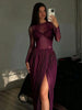 Wrapped Sexy Dress Women Mesh Patchwork Split Ruched Elegant Full Sleeve Birthday Banquet Party Maxi Bodycon
