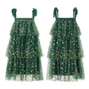 Sequins Star Print Christmas Dress Women's Tie Shoulder Strap Tiered A-Line Tulle Dress for Party Evening Gown Vestidos