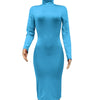 Winter Black Turtleneck Sexy Women Dress Autumn Long Sleeve Skinny Midi Boydcon Casual Blue Plush Knee-Length Party