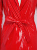 Women Wet Look PU Leather Long Trench Coat Blazer Lapel Open Front Long Sleeve Jacket Overcoat with Belt Streetwear Clubwear
