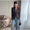Elegant Lace Up Blazer Jacket Waist Cinching Irregular Hem V Neck Single Breasted Women's Suit Lady Commute Clothing
