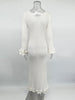 Pleated Wavy Knit Maxi Dress For Women Lace-up Long Sleeve Loose Casual Sweater Dress Female Party Clothes Solid Elegant
