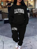2 Pcs Hoodies Set Women California 1850 Letter Print Sweatpants Fleece Pocket Sweatshirt Jogging Outfits Winter Loose Clothes