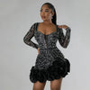 Party Dresses Beading Diamond Long Sleeves Ruffles for women Shiny Elegant Wedding Guest Gown Occasion Celebrate Birthday