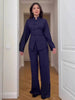 Two-piece Set Stand Collar Long Sleeved Single Breasted Top Straight Leg Pants Women's Clothing Autumn 19DB1060